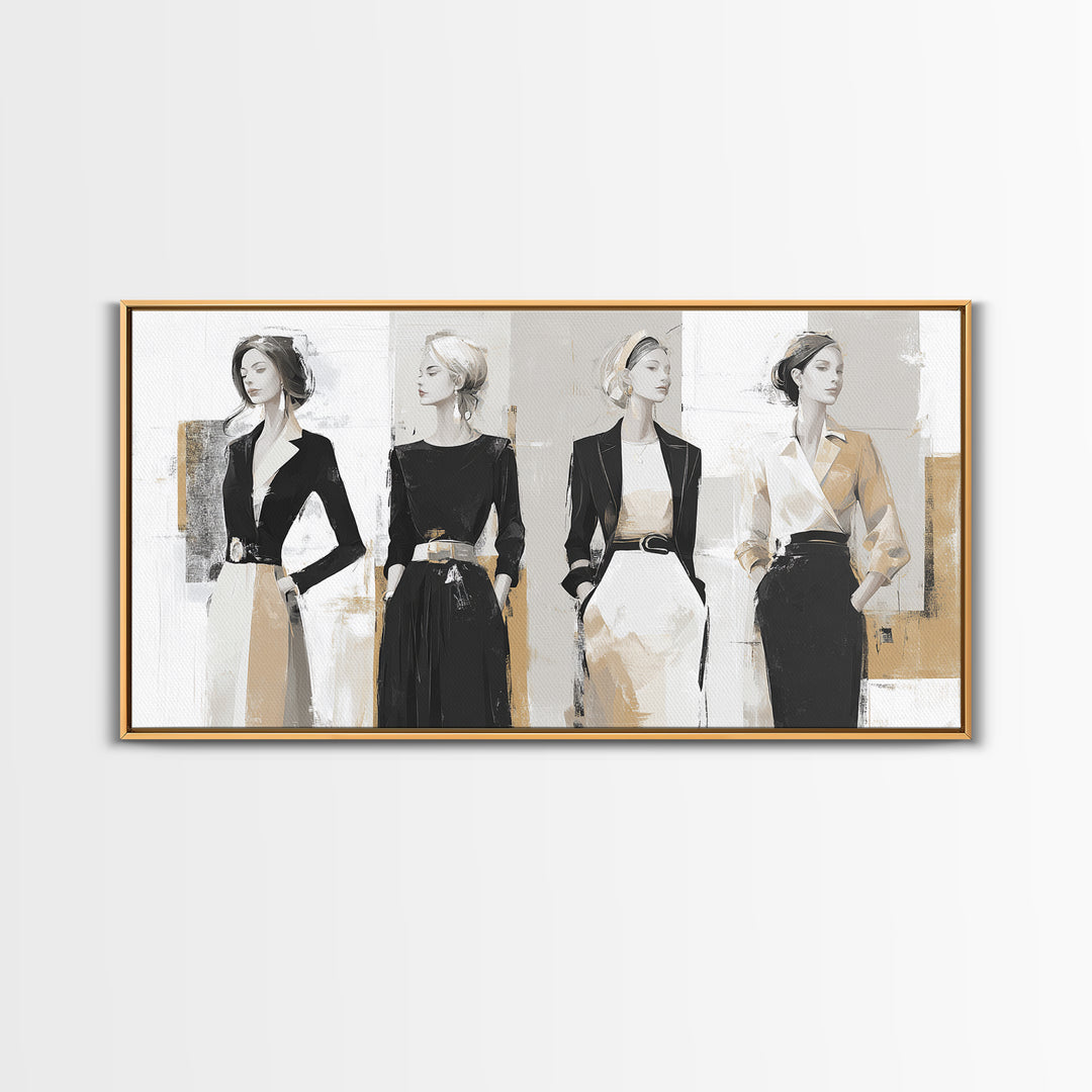 Black and White Line Art Salon Figure Framed Canvas Print, Hair Salon Art, Black Wall Art, Living Room Decor, Fine Art, Style, HSA-2x1-3