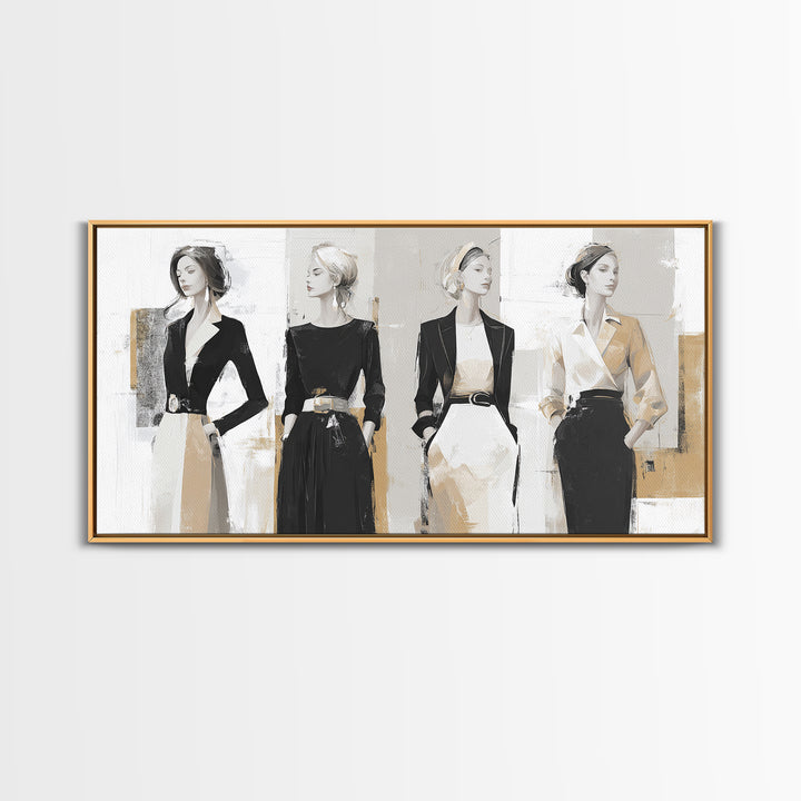 Black and White Line Art Salon Figure Framed Canvas Print, Hair Salon Art, Black Wall Art, Living Room Decor, Fine Art, Style, HSA-2x1-3