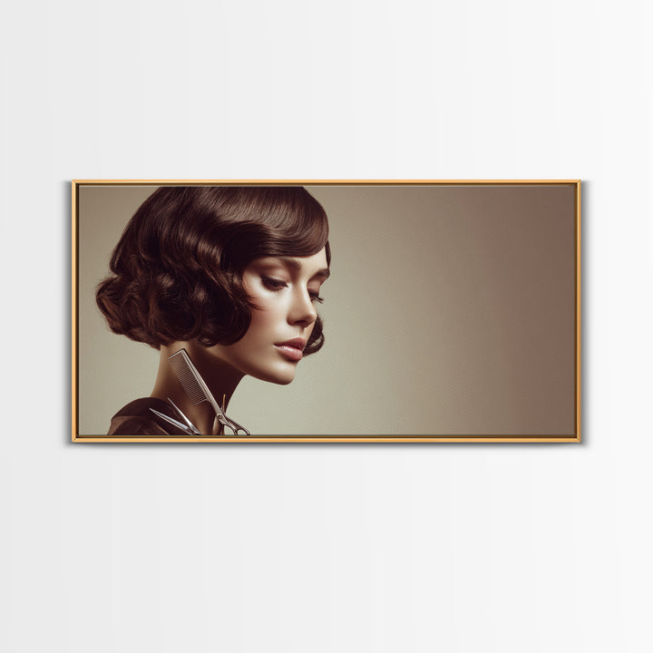 Woman with Dramatic Bob Haircut in Art Canvas Print, Hair Salon Art, Wall Decor, Living Room Decor, Style, African Art, HSA-2x1-48