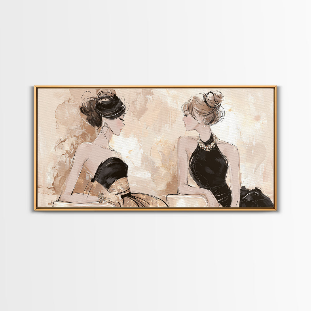 Black and White Line Art Salon Figure Framed Canvas Print, Hair Salon Art, Minimalist Wall Art, Living Room Decor, Style, HSA-2x1-51