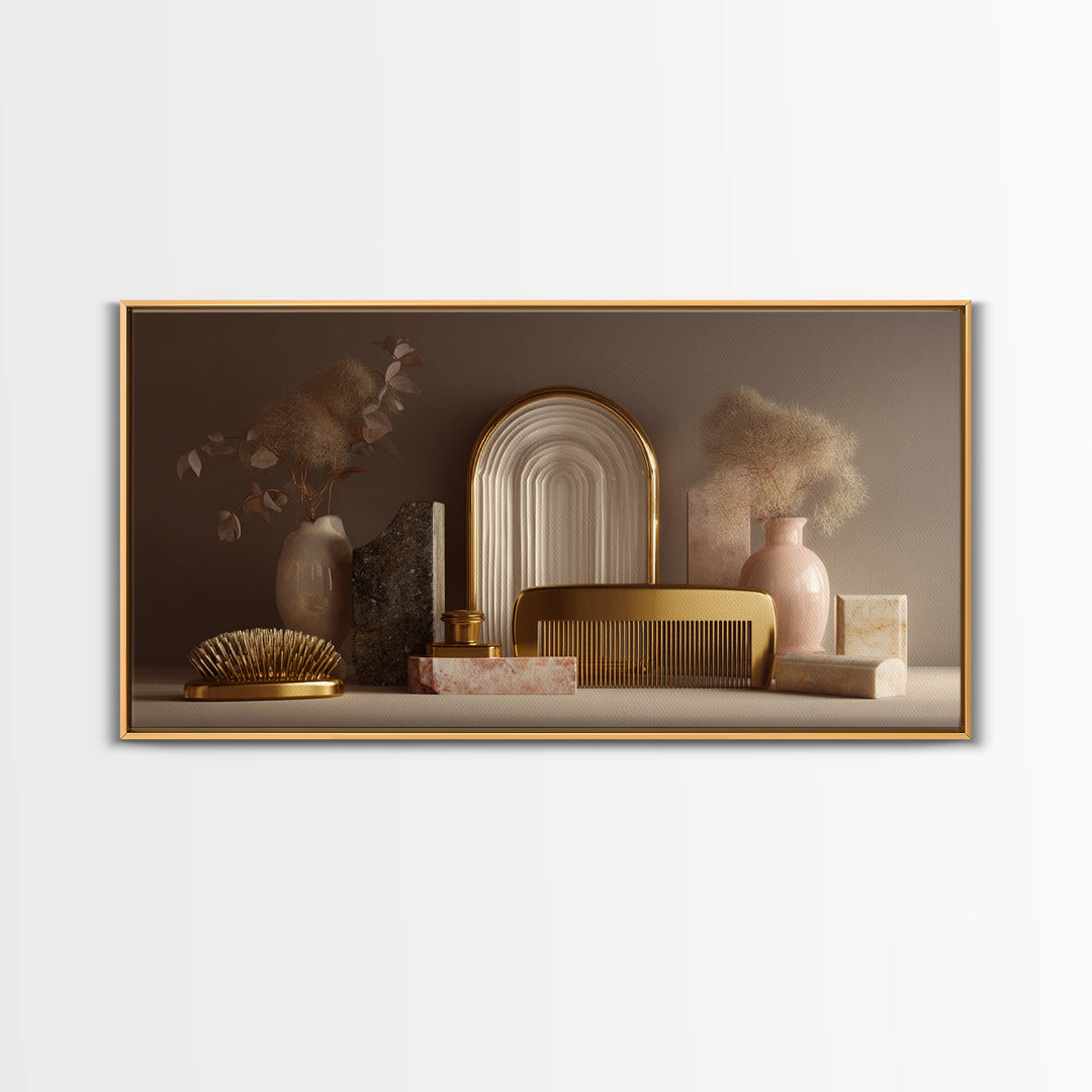 Baroque Mirror and Comb Still Life Canvas Print, Hair Salon Art, Digital Prints, Living Room Decor, Style, Black Woman Art, HSA-2x1-61