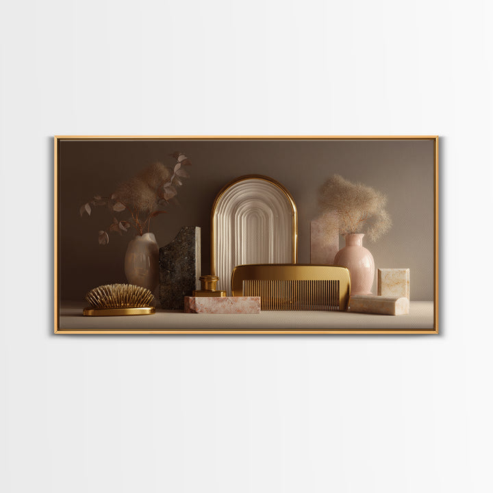 Baroque Mirror and Comb Still Life Canvas Print, Hair Salon Art, Digital Prints, Living Room Decor, Style, Black Woman Art, HSA-2x1-61