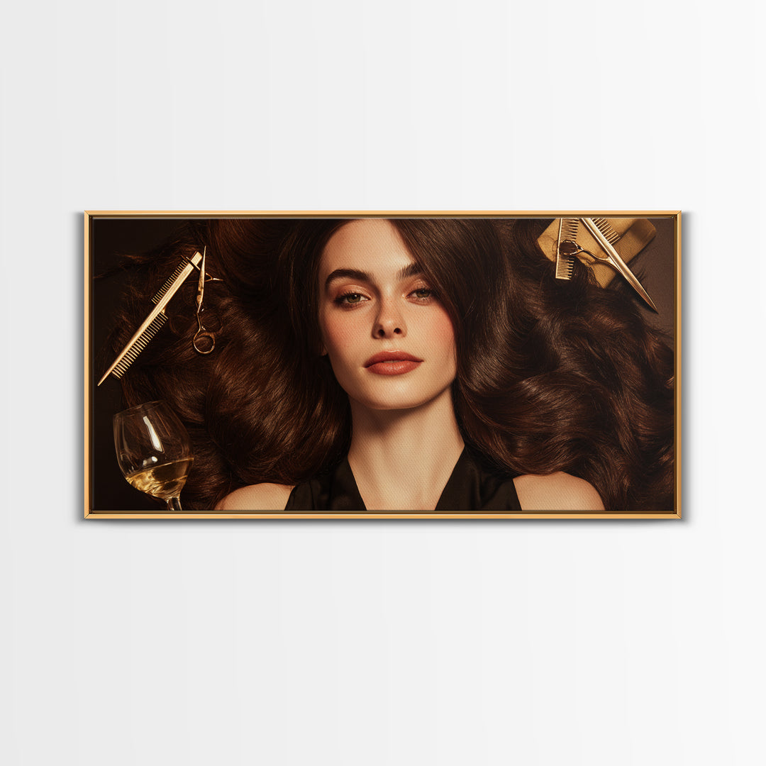 Luxury Black and Gold Beauty Emblem Canvas Print, Hair Salon Art, Metal Wall Art, Living Room Decor, Watercolor Art, Style, HSA-2x1-68
