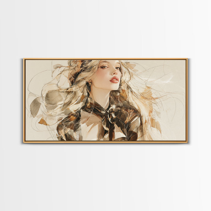 Fashion Portrait with Flowing Glossy Hair Canvas Print, Hair Salon Art, Modern Art, Living Room Decor, Fine Art, Style, HSA-2x1-69