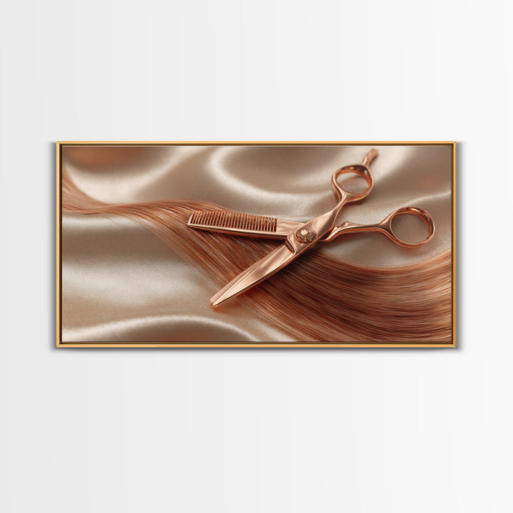 Rose Gold Salon Tool Still Life Canvas Print, Hair Salon Art, Wall Art, Living Room Decor, Fine Art, Style, Minimalist Wall Art, HSA-2x1-82