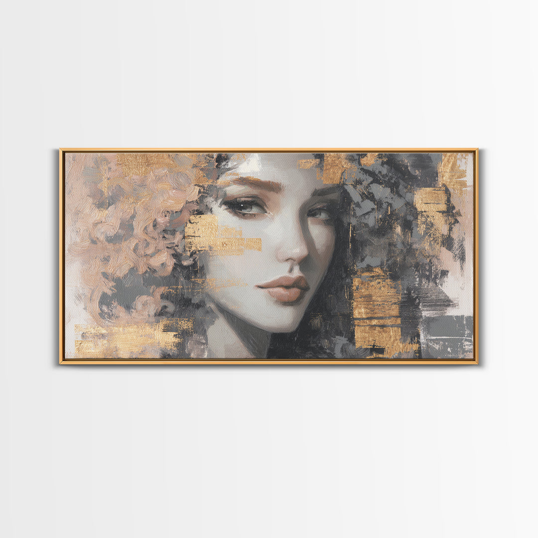 Curly Hair Portrait Framed Canvas Print, Hair Salon Art, Contemporary Art, Living Room Decor, Fine Art, Style, Modern Art, HSA-2x1-83