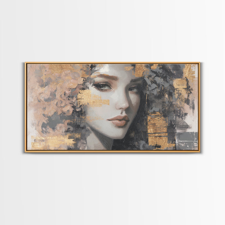 Curly Hair Portrait Framed Canvas Print, Hair Salon Art, Contemporary Art, Living Room Decor, Fine Art, Style, Modern Art, HSA-2x1-83