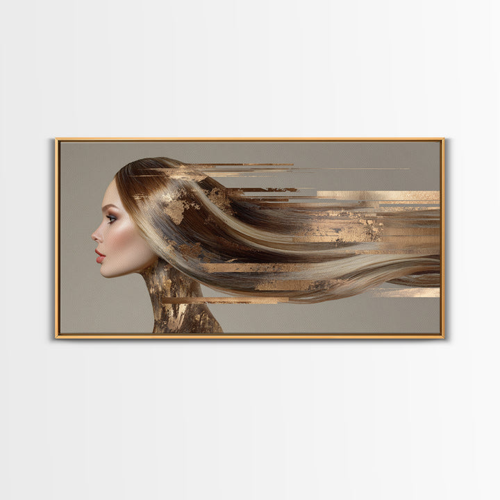 Fashion Portrait with Flowing Glossy Hair Canvas Print, Hair Salon Art, Modern Art, Living Room Decor, Fine Art, Style, HSA-2x1-93