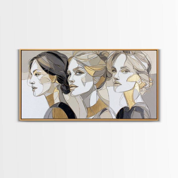 Black and White Line Art Salon Figure Framed Canvas Print, Hair Salon Art, Black Art Prints, Living Room Decor, Fine Art, Style, HSA-2x1-99