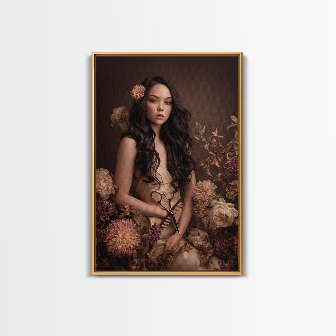 Makeup Palette and Flowers Arrangement Framed Canvas Print, Hair Salon Art, Statement Artwork, Living Room Decor, Style, HSA-2x3-26
