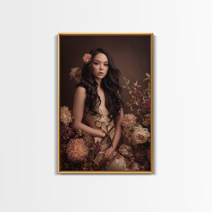 Makeup Palette and Flowers Arrangement Framed Canvas Print, Hair Salon Art, Statement Artwork, Living Room Decor, Style, HSA-2x3-26