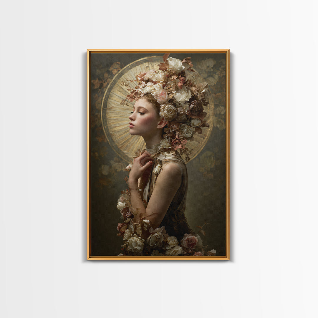 Botanical Hairstyle Portrait Framed Canvas Print, Hair Salon Art, Wall Art, Living Room Decor, Style, Minimalist Wall Art, HSA-2x3-38