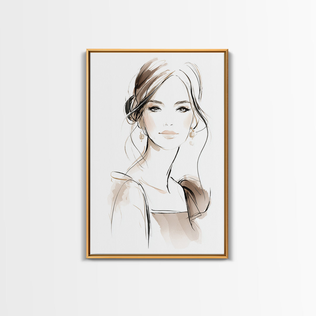 Black and White Line Art Salon Figure Canvas Print, Hair Salon Art, Minimalist Decor, Living Room Decor, Oil Painting, Style, HSA-2x3-39