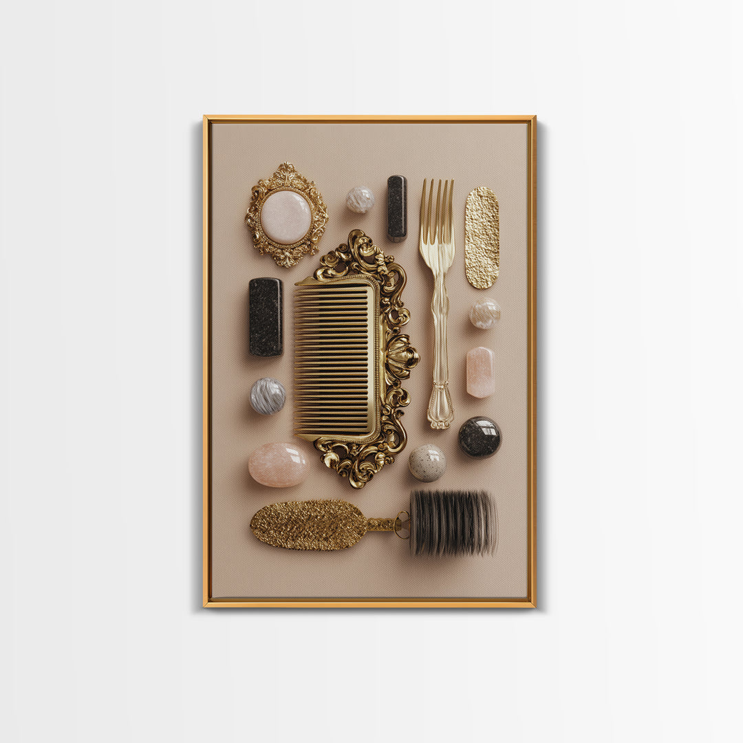 Baroque Mirror and Comb Still Life Canvas Print, Hair Salon Art, Digital Art, Living Room Decor, Style, Digital Download Art, HSA-2x3-49