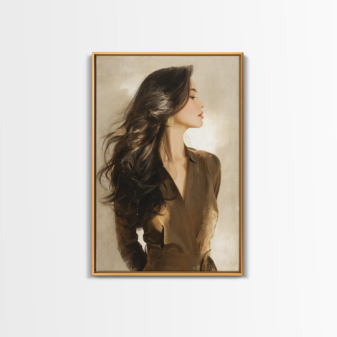 Fashion Portrait with Flowing Glossy Hair Canvas Print, Hair Salon Art, African American Art, Living Room Decor, Style, HSA-2x3-57