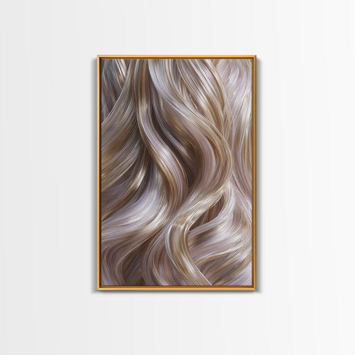 Abstract Hair Strands Forming Elegant Waves Framed Canvas Print, Hair Salon Art, Living Room Decor, Abstract Art, Style, HSA-2x3-59