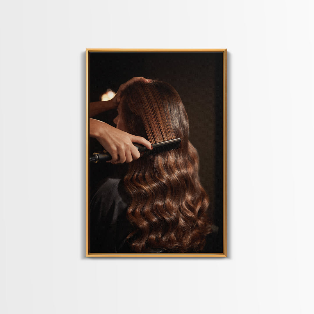 Elegant Hands Styling Hair Framed Canvas Print, Hair Salon Art, Boho Decor, Living Room Decor, Fine Art, Style, Art Print, HSA-2x3-6