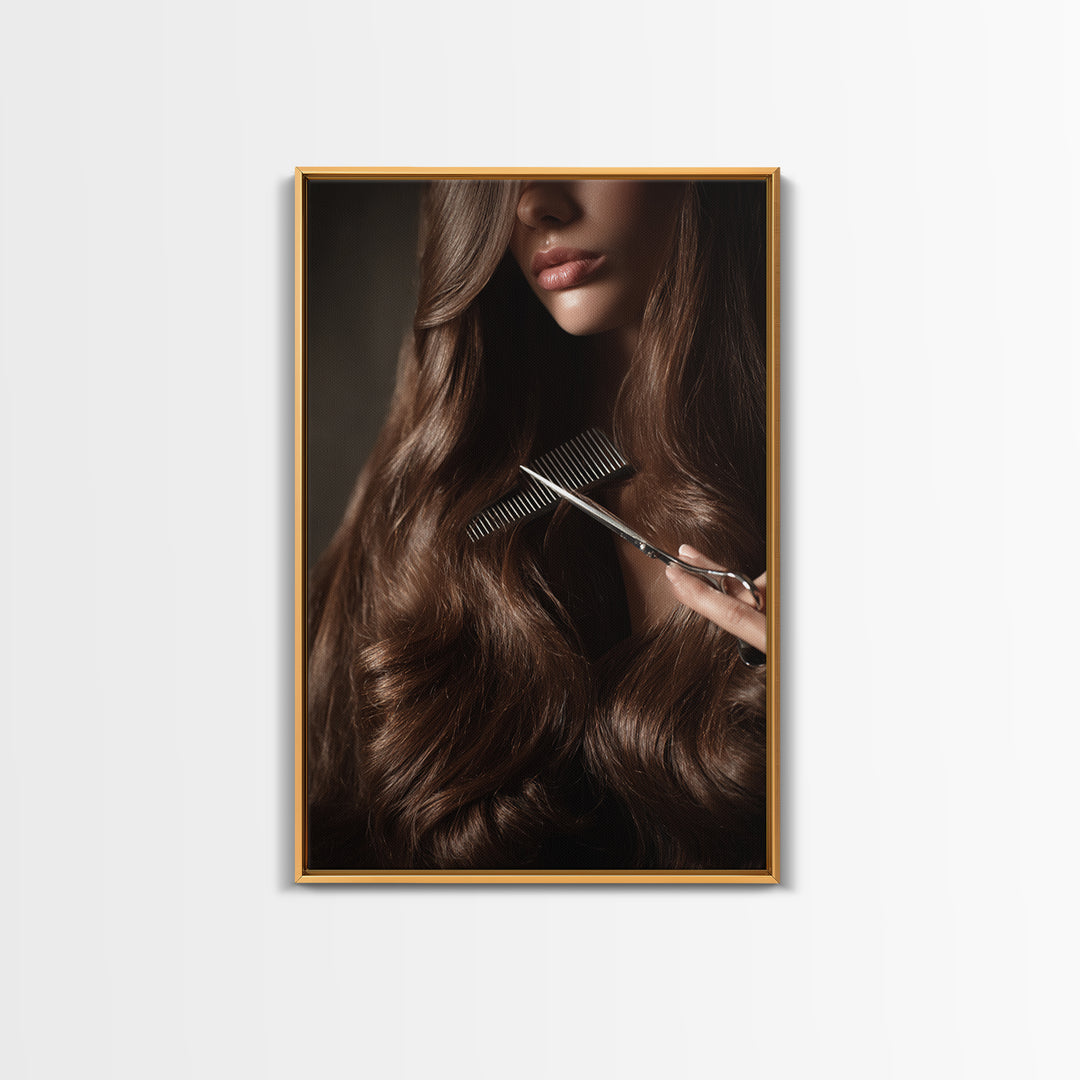 Elegant Hands Styling Hair Framed Canvas Print, Hair Salon Art, Digital Prints, Living Room Decor, Style, Black Woman Art, HSA-2x3-78