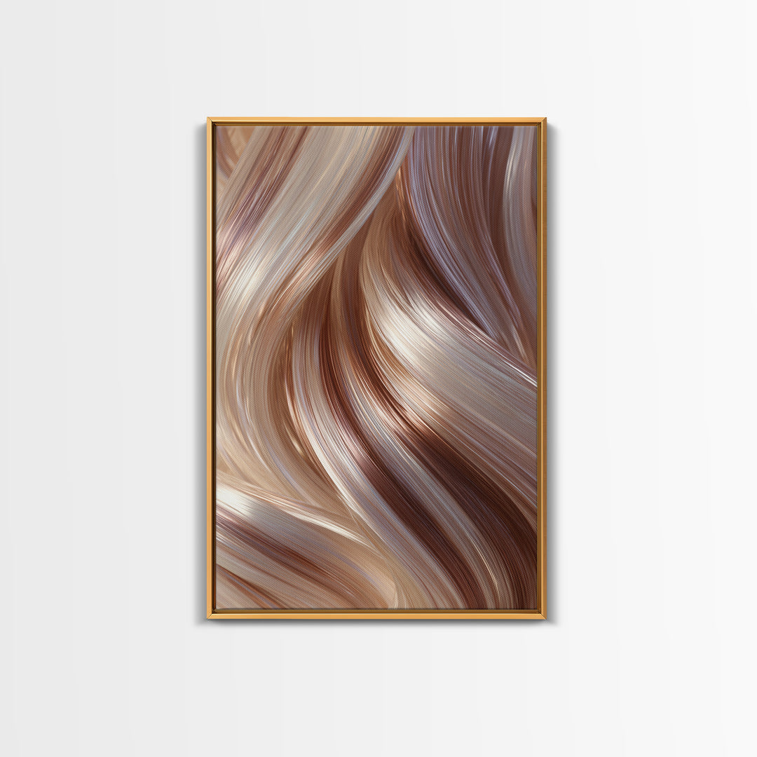 Abstract Hair Strands Forming Elegant Waves Framed Canvas Print, Hair Salon Art, Black Art Prints, Living Room Decor, Style, HSA-2x3-83