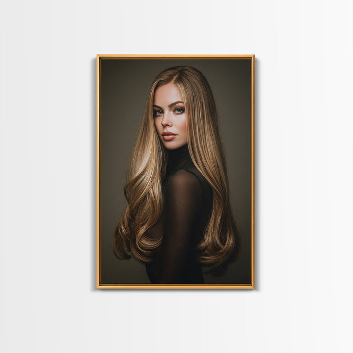 Fashion Portrait with Flowing Glossy Hair Canvas Print, Hair Salon Art, Art, Living Room Decor, Oil Painting, Style, HSA-2x3-9