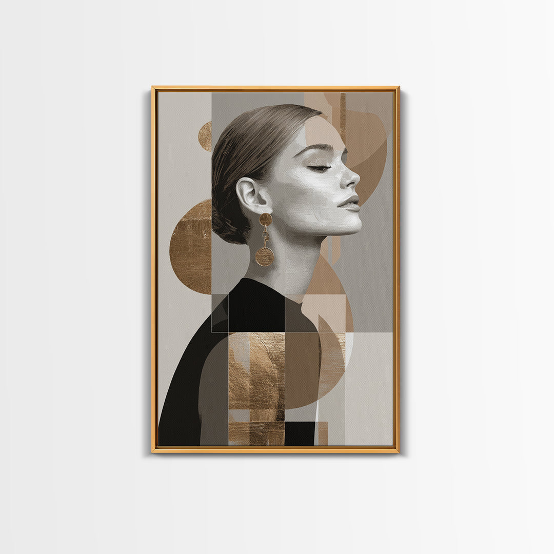 Mod 1960s Beauty Portrait Canvas Print, Hair Salon Art, Minimalist Wall Art, Living Room Decor, Oil Painting, Style, HSA-2x3-99