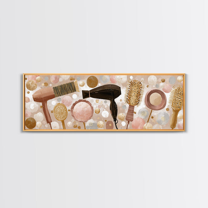 Hairdryer and Brush Framed Canvas Print, Hair Salon Art, African American Art, Living Room Decor, Fine Art, Style, Salon Sign, HSA-3x1-1