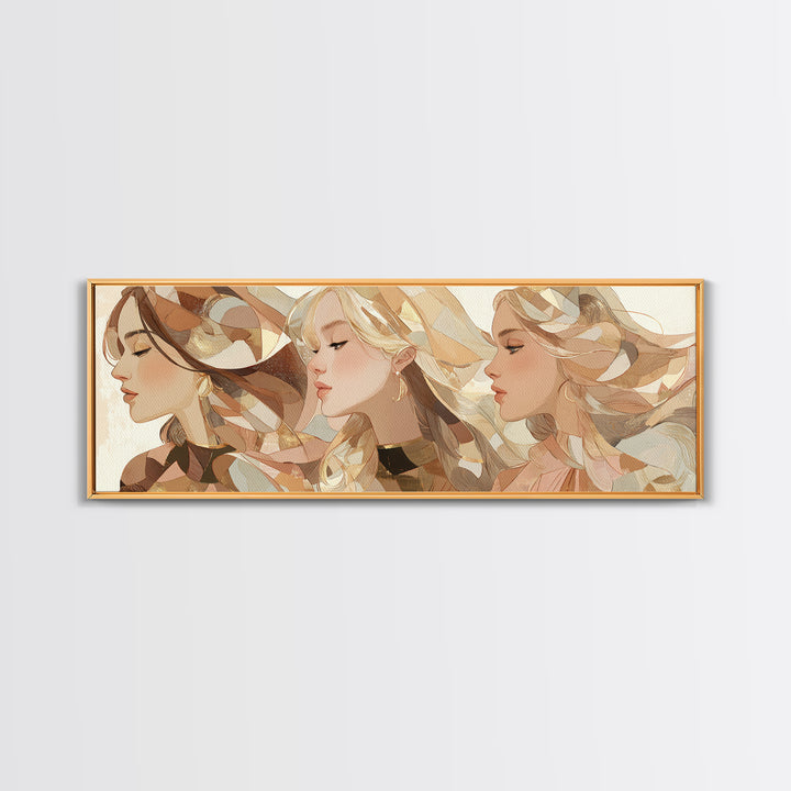 Fashion Portrait with Flowing Glossy Hair Framed Canvas Print, Hair Salon Art, Black Owned Art, Living Room Decor, Oil Painting, HSA-3x1-17