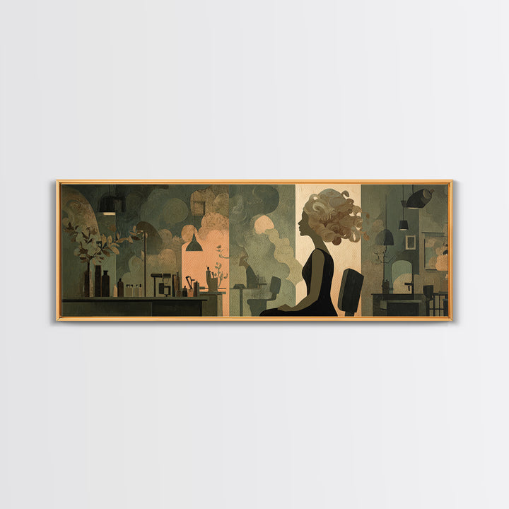 Copper Hair Silhouette Framed Canvas Print, Hair Salon Art, Art Print, Living Room Decor, Fine Art, Style, Black Owned Art, HSA-3x1-2