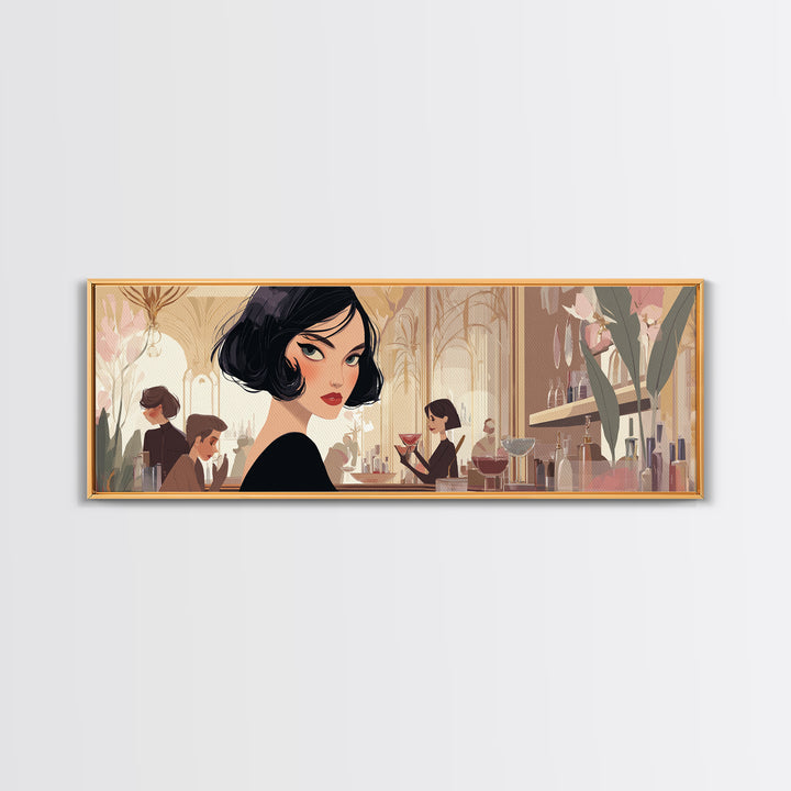 Woman with Dramatic Bob Haircut in Art Canvas Print, Hair Salon Art, Salon Sign, Living Room Decor, Style, Luxury Decor, HSA-3x1-20
