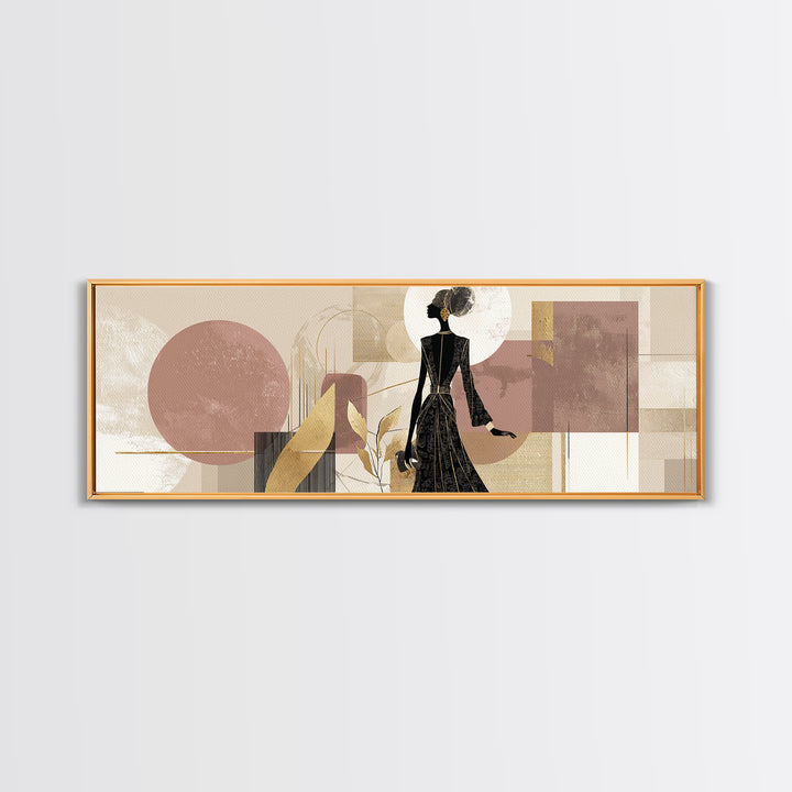 Black and White Line Art Salon Figure Framed Canvas Print, Hair Salon Art, Statement Artwork, Living Room Decor, Oil Painting, HSA-3x1-23