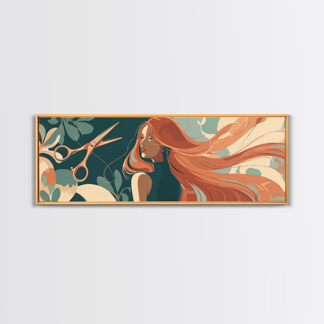 Copper Hair Silhouette Canvas Print, Hair Salon Art, Black Wall Art, Living Room Decor, Watercolor Art, Style, Afrocentric Art, HSA-3x1-26