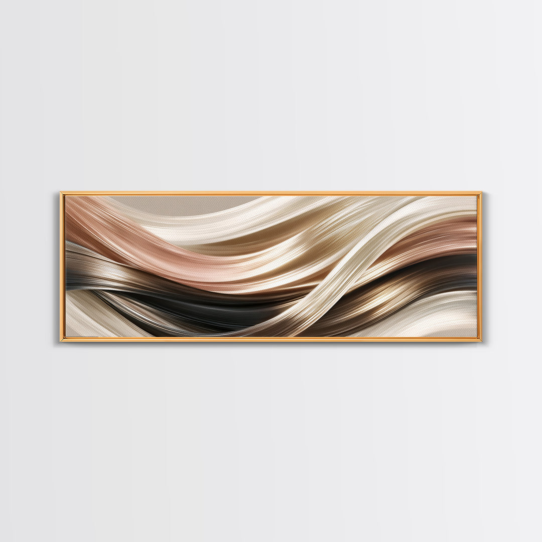 Hair Strands Turning into Abstract Ribbons Framed Canvas Print, Hair Salon Art, Black Woman Art, Living Room Decor, HSA-3x1-37