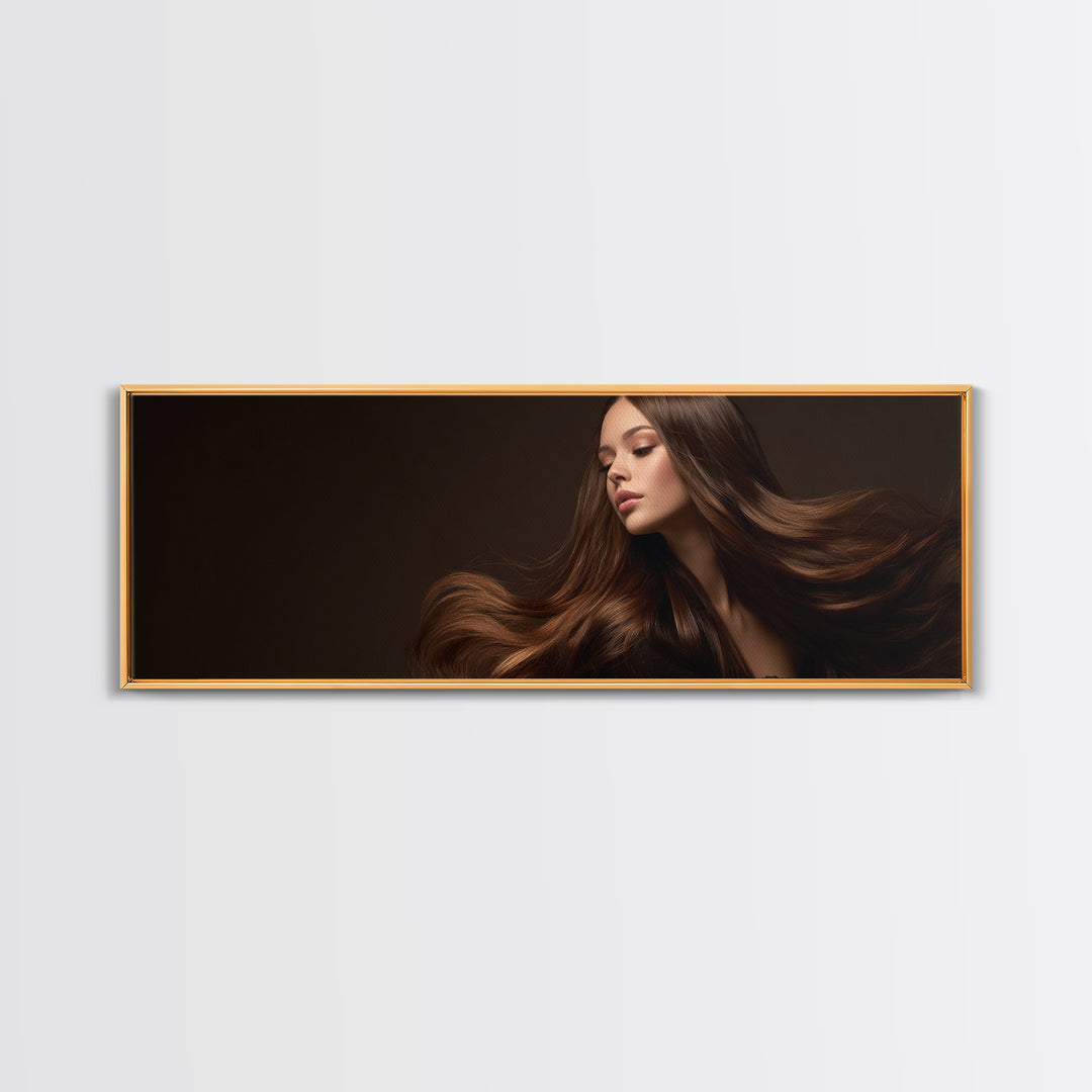 Fashion Portrait with Flowing Glossy Hair Canvas Print, Hair Salon Art, Afrocentric Art, Living Room Decor, Fine Art, Style, HSA-3x1-41