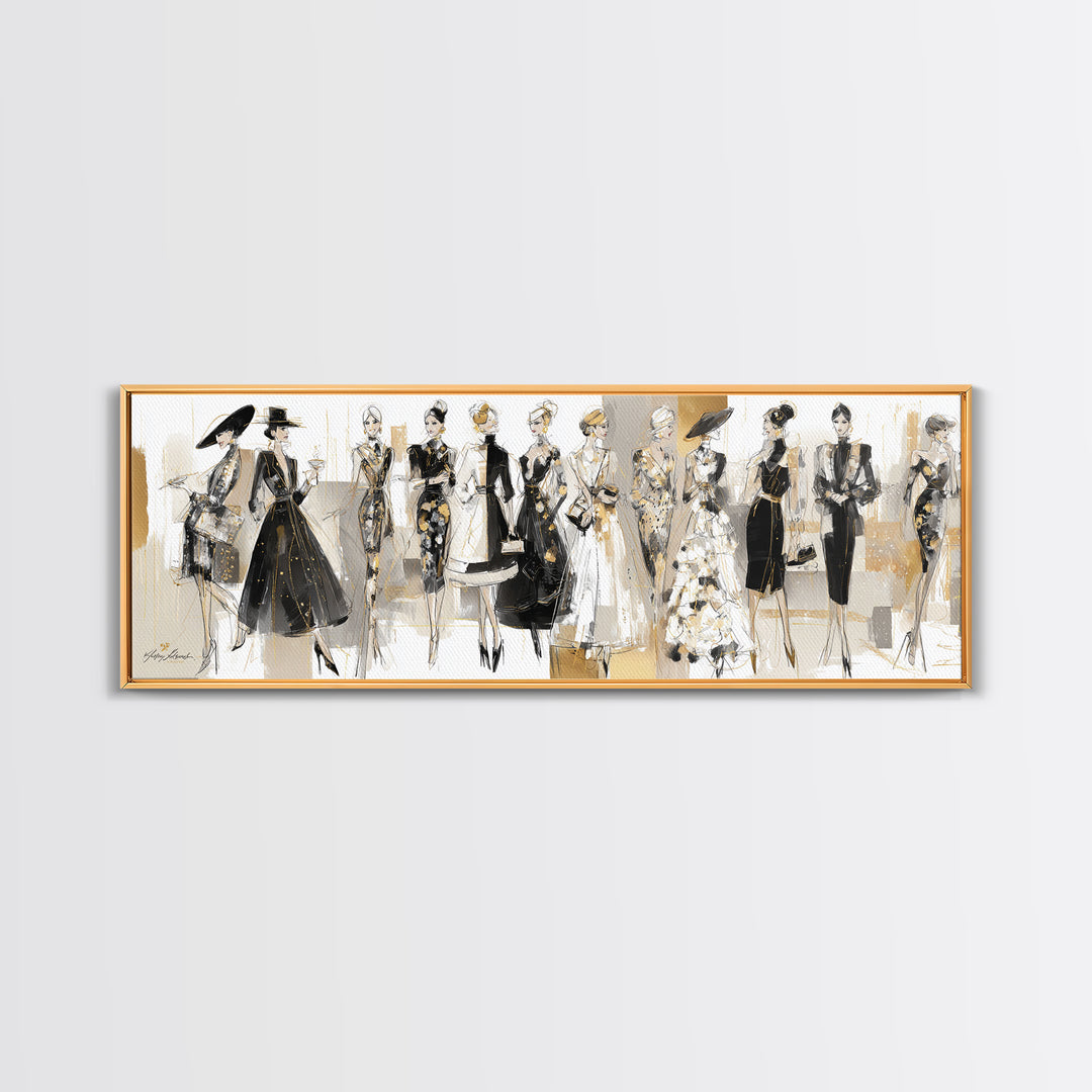 Black and White Line Art Salon Figure Framed Canvas Print, Hair Salon Art, Wall Decor, Living Room Decor, Fine Art, Style, HSA-3x1-47