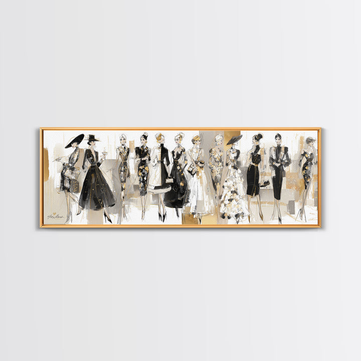 Black and White Line Art Salon Figure Framed Canvas Print, Hair Salon Art, Wall Decor, Living Room Decor, Fine Art, Style, HSA-3x1-47