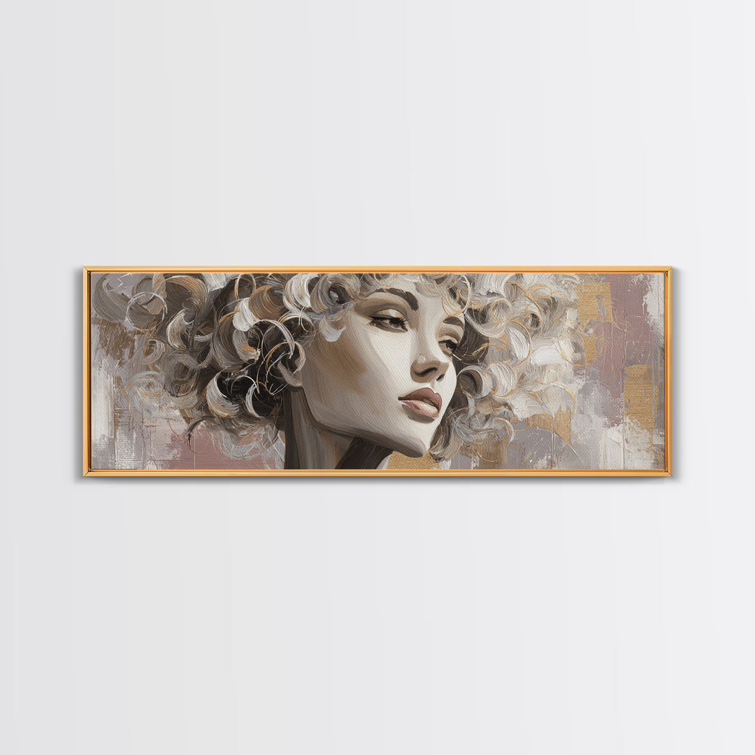 Curly Hair Portrait Framed Canvas Print, Hair Salon Art, Contemporary Art, Living Room Decor, Fine Art, Style, Modern Art, HSA-3x1-55