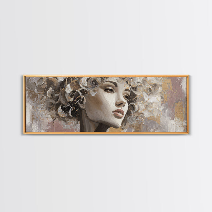 Curly Hair Portrait Framed Canvas Print, Hair Salon Art, Contemporary Art, Living Room Decor, Fine Art, Style, Modern Art, HSA-3x1-55