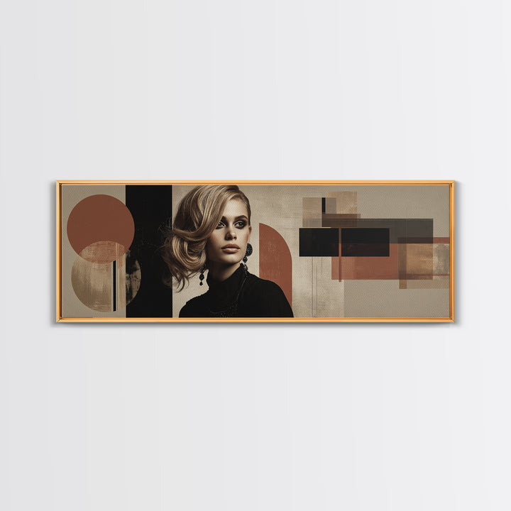 Mod 1960s Beauty Portrait Framed Canvas Print, Hair Salon Art, Wall Art, Living Room Decor, Style, Minimalist Wall Art, HSA-3x1-59