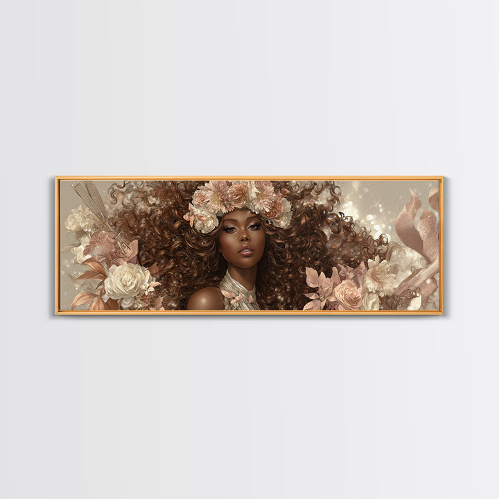 Afro Hair Portrait Framed Canvas Print, Hair Salon Art, Statement Artwork, Living Room Decor, Oil Painting, Style, HSA-3x1-60
