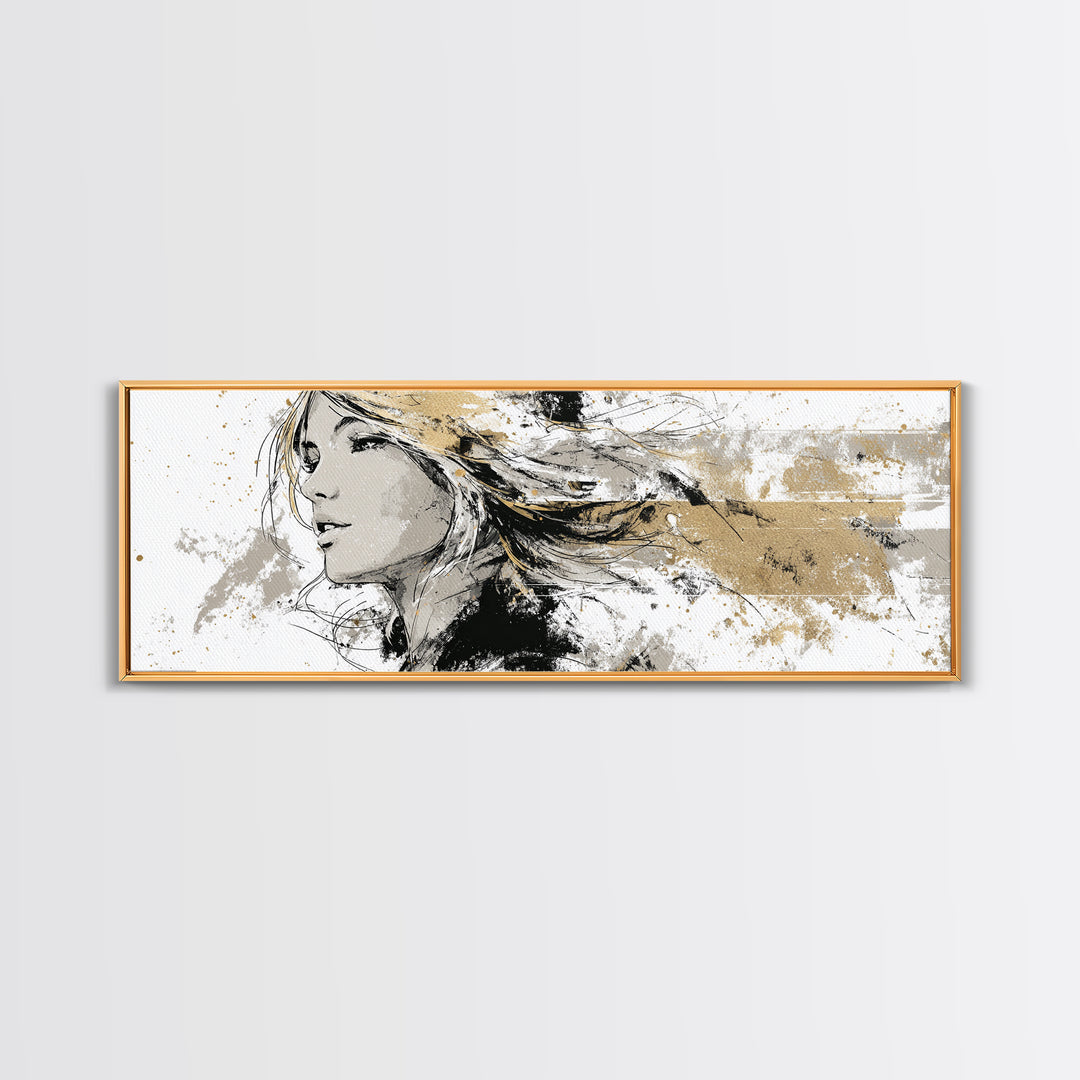 Black and White Line Art Salon Figure Canvas Print, Hair Salon Art, Black Art, Living Room Decor, Style, Black Girl Art, HSA-3x1-71