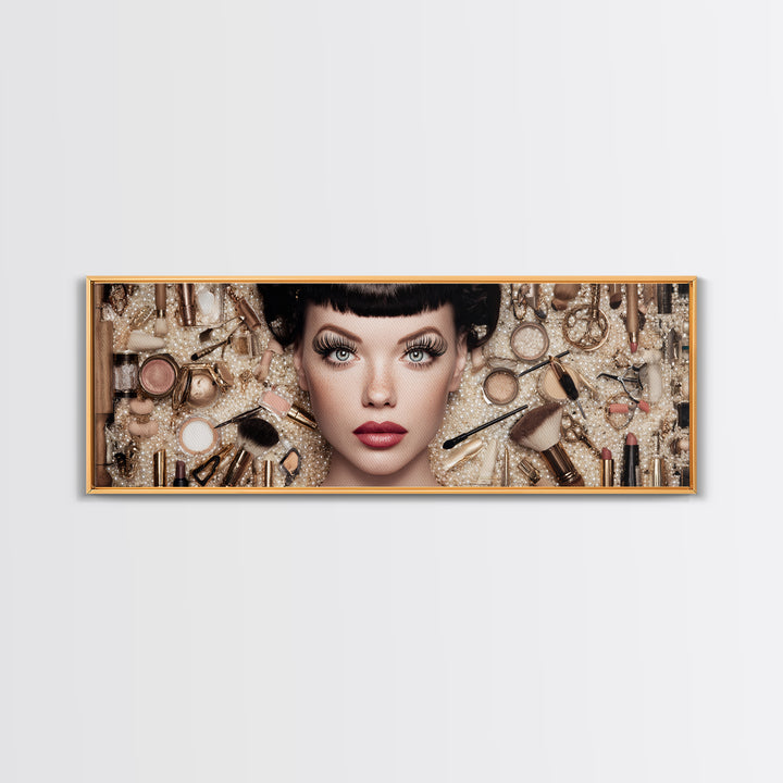 Glamour Face Portrait Framed Canvas Print, Hair Salon Art, Wall Art, Living Room Decor, Fine Art, Style, Minimalist Wall Art, HSA-3x1-72