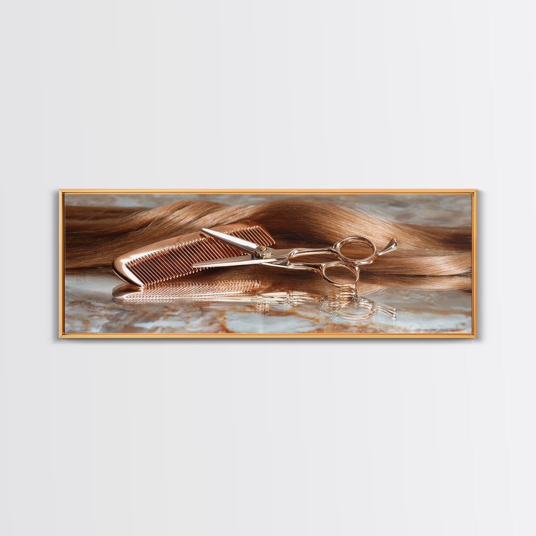 Rose Gold Salon Tool Still Life Canvas Print, Hair Salon Art, Art, Living Room Decor, Fine Art, Style, Black Art Prints, HSA-3x1-78