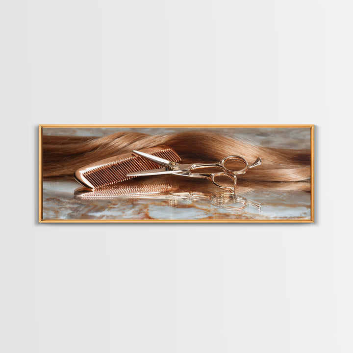 Rose Gold Salon Tool Still Life Canvas Print, Hair Salon Art, Art, Living Room Decor, Fine Art, Style, Black Art Prints, HSA-3x1-78
