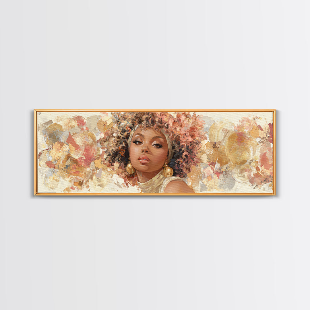 Curly Hair Portrait Framed Canvas Print, Hair Salon Art, Black Wall Art, Living Room Decor, Oil Painting, Style, HSA-3x1-79