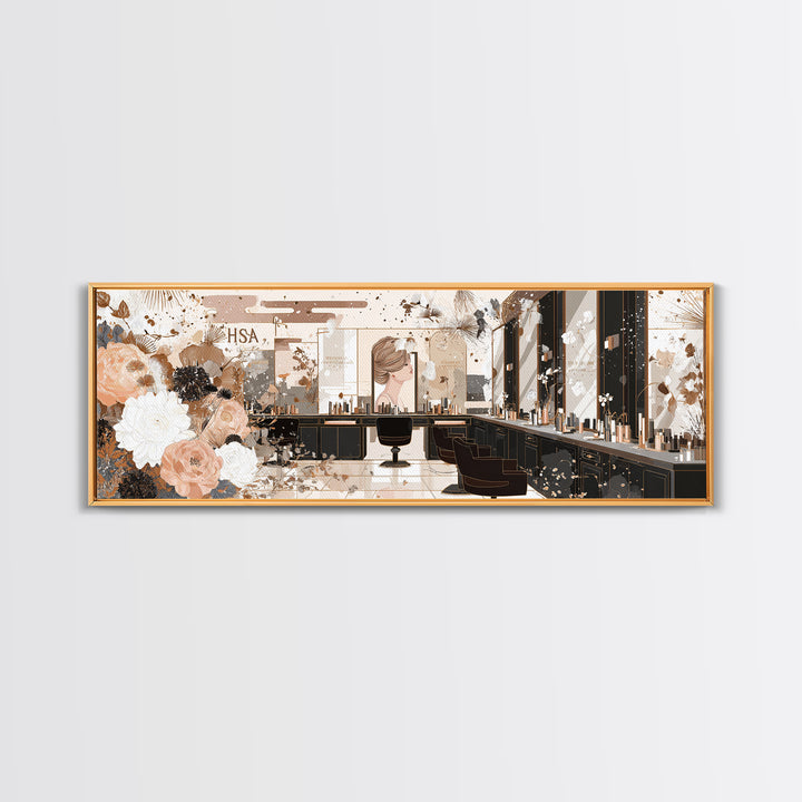 Luxury Black and Gold Beauty Emblem Canvas Print, Hair Salon Art, Minimalist Decor, Living Room Decor, Oil Painting, Style, HSA-3x1-88