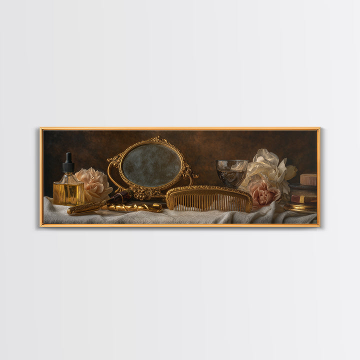 Baroque Mirror and Comb Still Life Framed Canvas Print, Hair Salon Art, Printable Art, Living Room Decor, Fine Art, Style, HSA-3x1-9