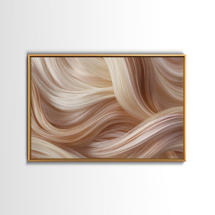 Blonde Waves Painted Framed Canvas Print, Hair Salon Art, Black Art Prints, Living Room Decor, Style, Hairdresser Gift, HSA-3x2-20