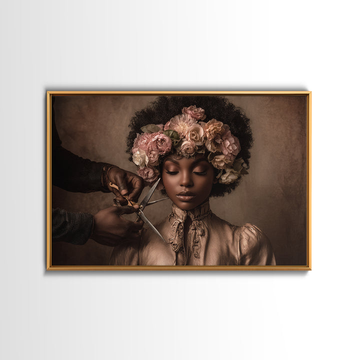 Afro Hair Portrait Framed Canvas Print, Hair Salon Art, African Art, Living Room Decor, Fine Art, Style, Girls Room Decor, HSA-3x2-24