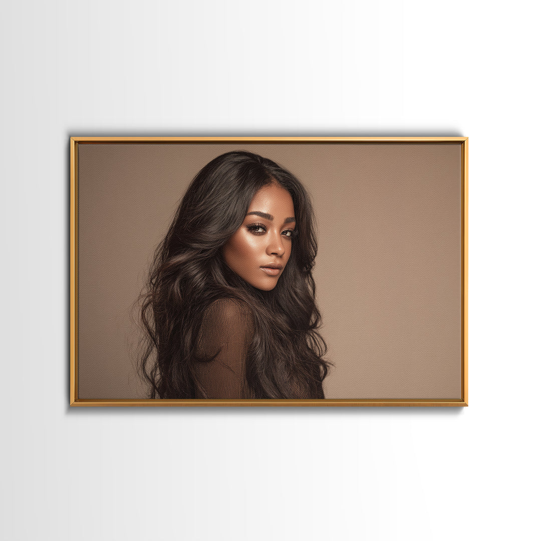 Glamour Face Portrait Framed Canvas Print, Hair Salon Art, Digital Download Art, Living Room Decor, Fine Art, Style, Home Decor, HSA-3x2-36