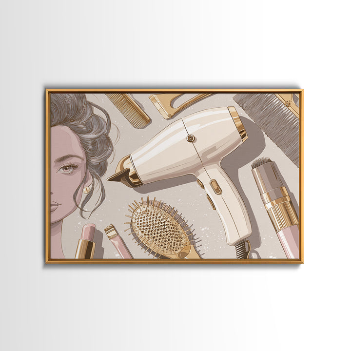 Hairdryer and Brush Canvas Print, Hair Salon Art, Black Girl Art, Living Room Decor, Oil Painting, Style, Modern Decor, HSA-3x2-37